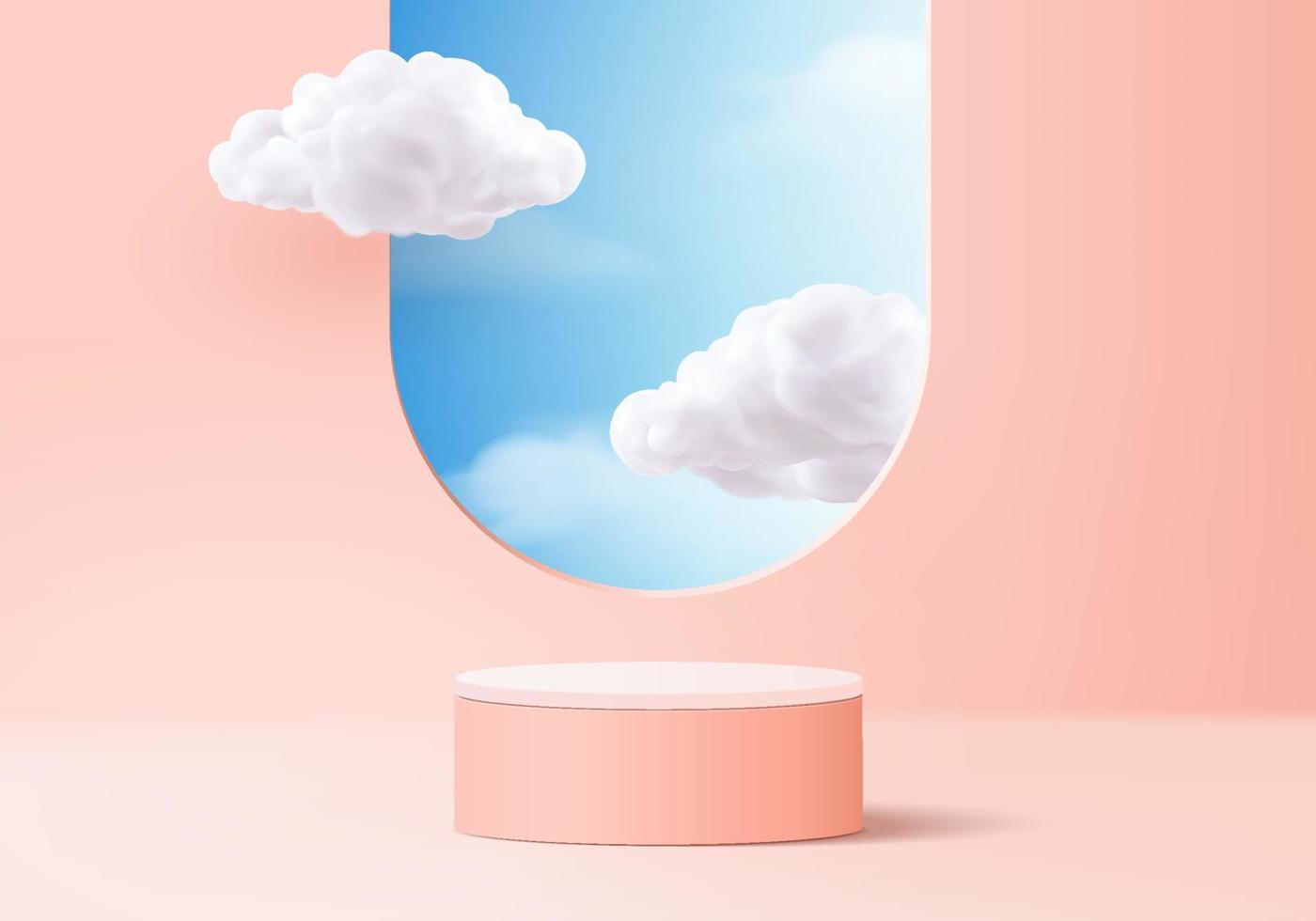 vector de fondo Representación rosa 3d con podio y escena de nube mínima, fondo de exhibición de producto mínimo 3d renderizado forma geométrica cielo nube rosa pastel escenario 3d render producto en plataforma