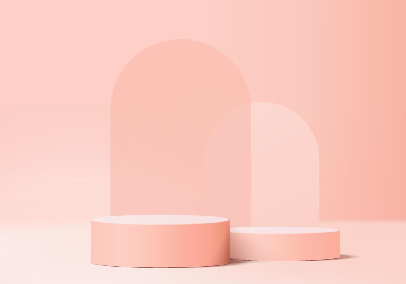 minimal scene with geometrical forms. Cylinder podiums in soft pink  background with paper leaves on column. Scene to show cosmetic product,  Showcase, shopfront, display case. 3d vector illustration. 2924926 Vector  Art at