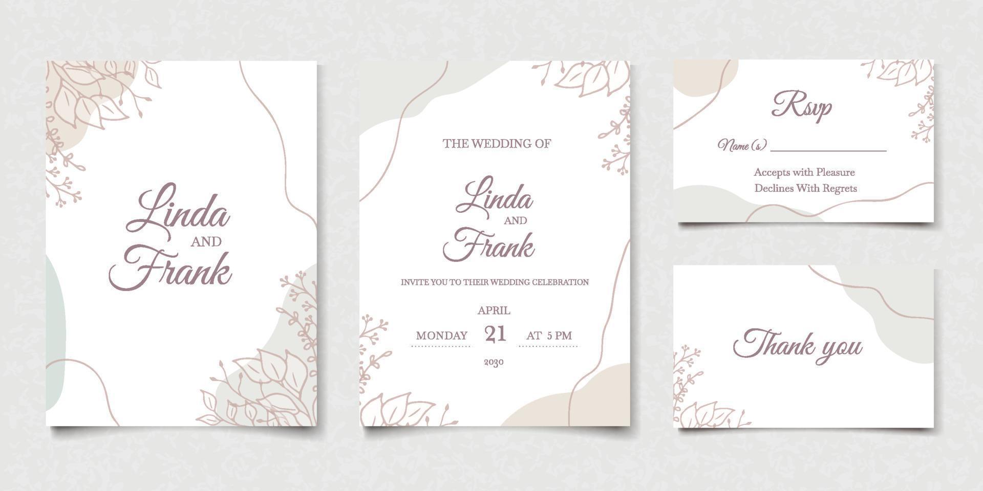 Pastel minimal abstract shape wedding invitation card set vector