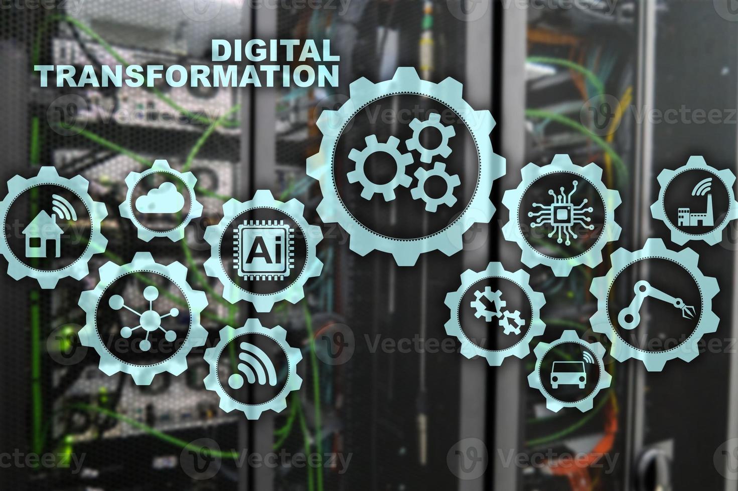 Digital Transformation Concept of digitalization of technology business processes. Datacenter background photo