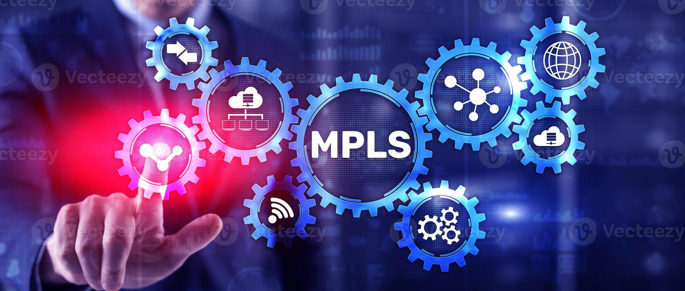 MPLS. Multiprotocol Label Switching on virtual screen. 2021 photo