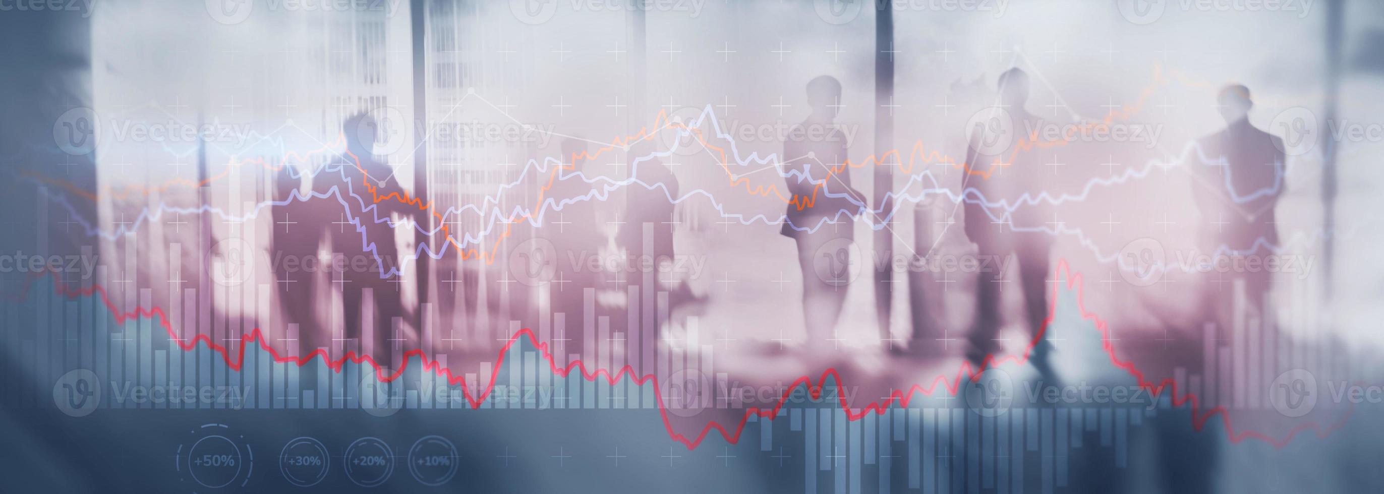 Finance Banking and Investment concept. Double exporsure stacked of coins and city with graph photo