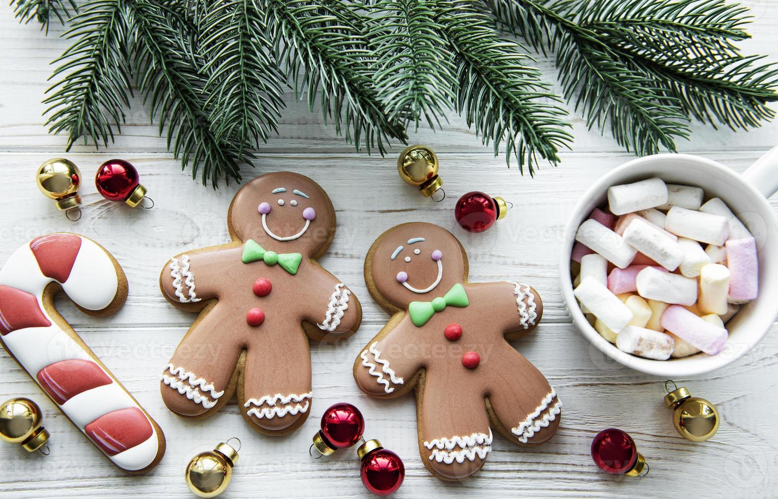 Christmas background with cocoa and gingerbread cookies. photo