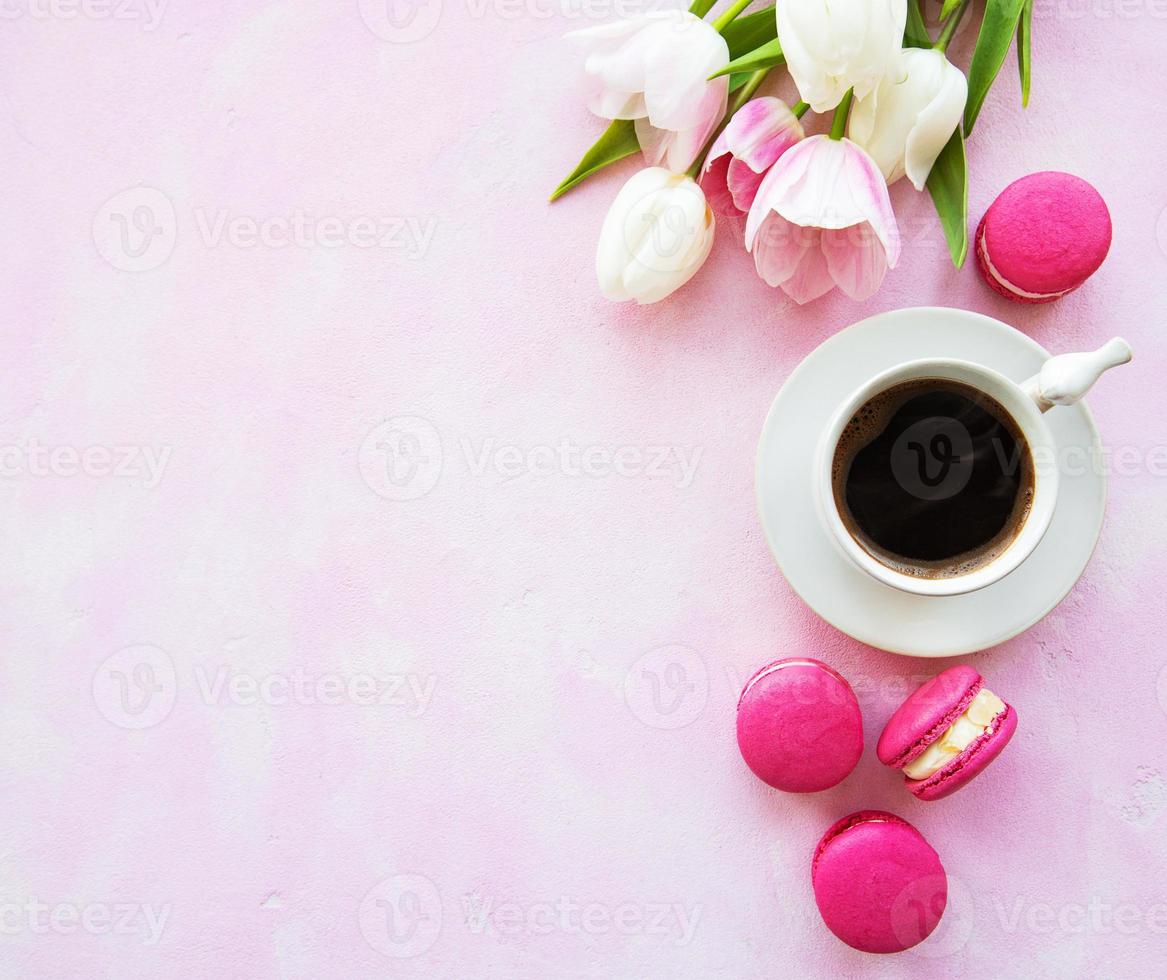 Cup of coffee and macaroons photo