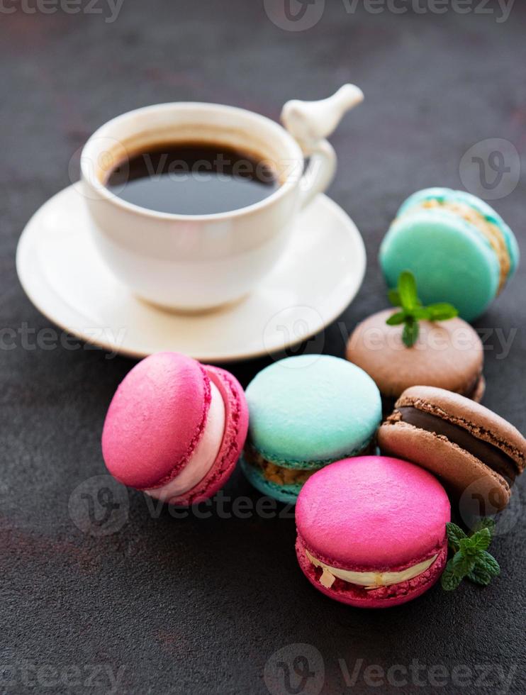 Cup of coffee and macaroons photo