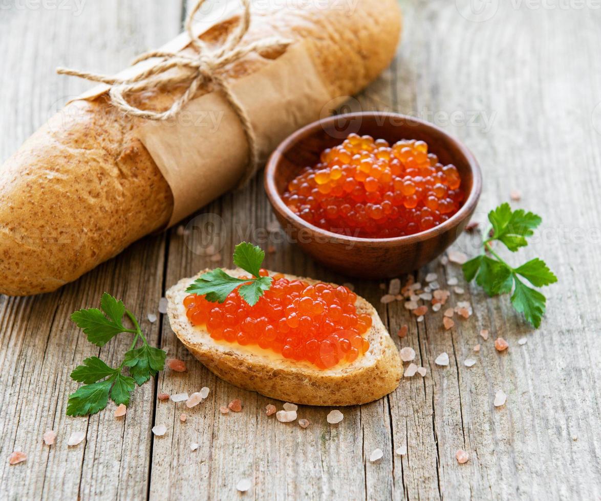 Red caviar and sandwiches photo