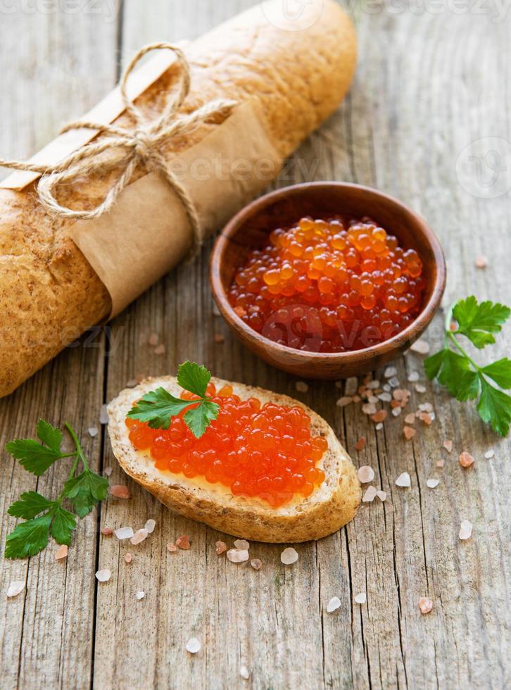 Red caviar and sandwiches photo