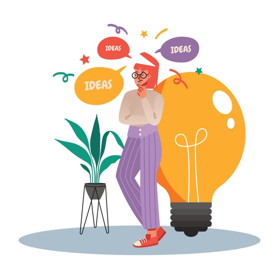 A Woman Doing a Brainstorming vector