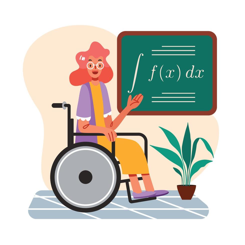 A Teacher Teaching while Sit on a Wheelchair vector