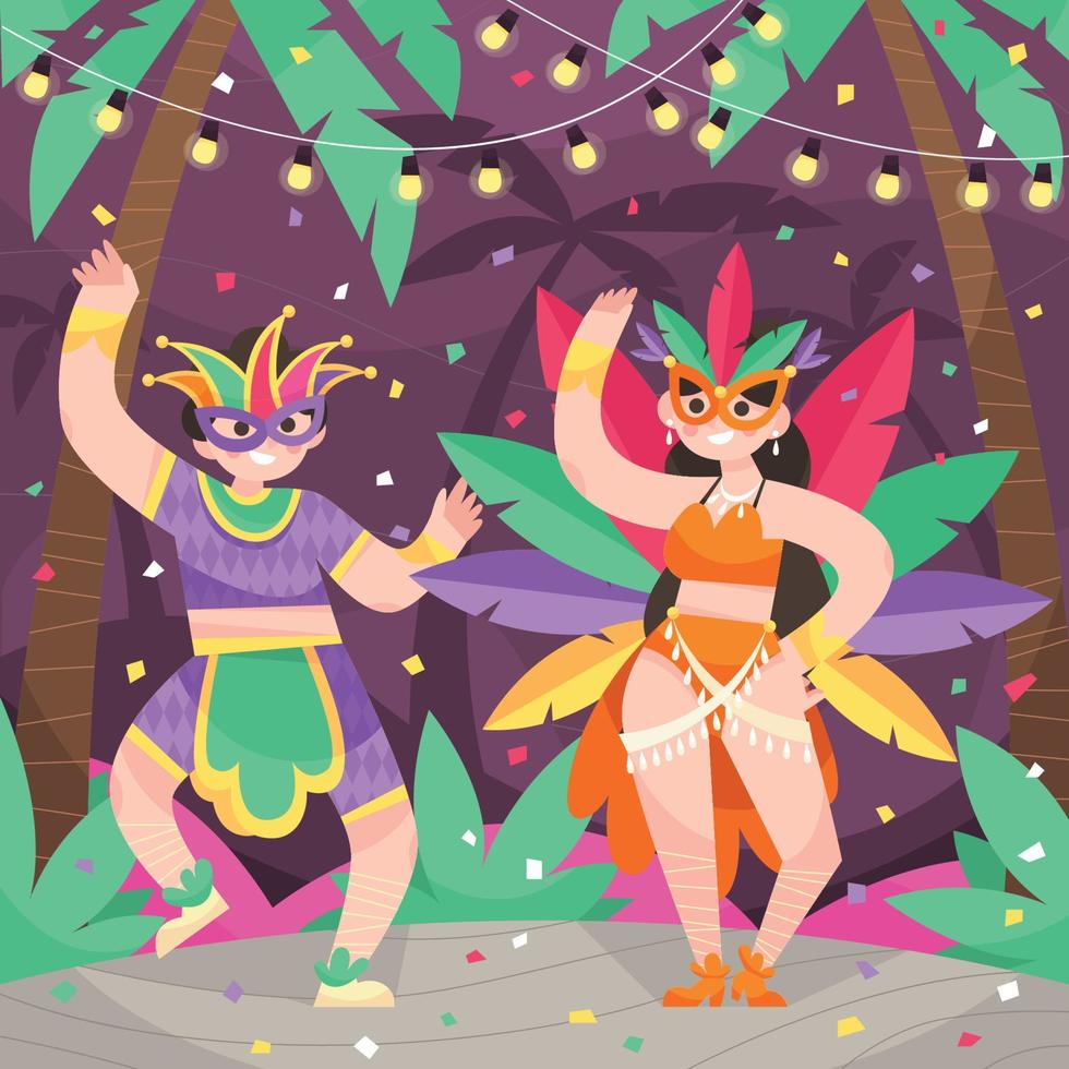 una pareja de carnaval de mardi gras bailando vector