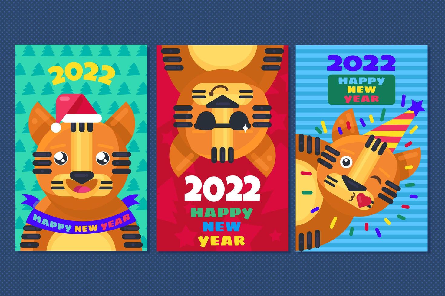 2022 tigre feliz año nuevo conjunto de tarjetas de felicitación vector