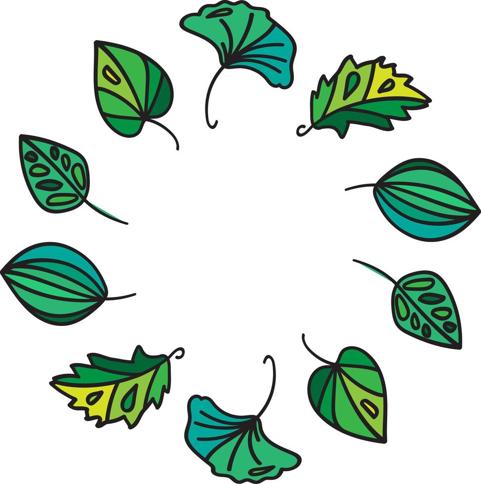 Tree green leaf lined in round decoration vector