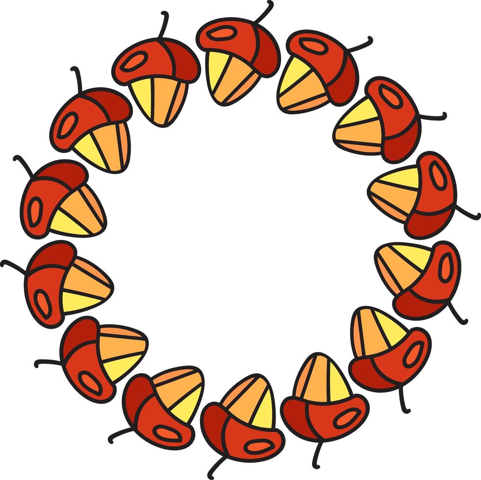 Acorn of oak tree branch natural fruit vector round frame