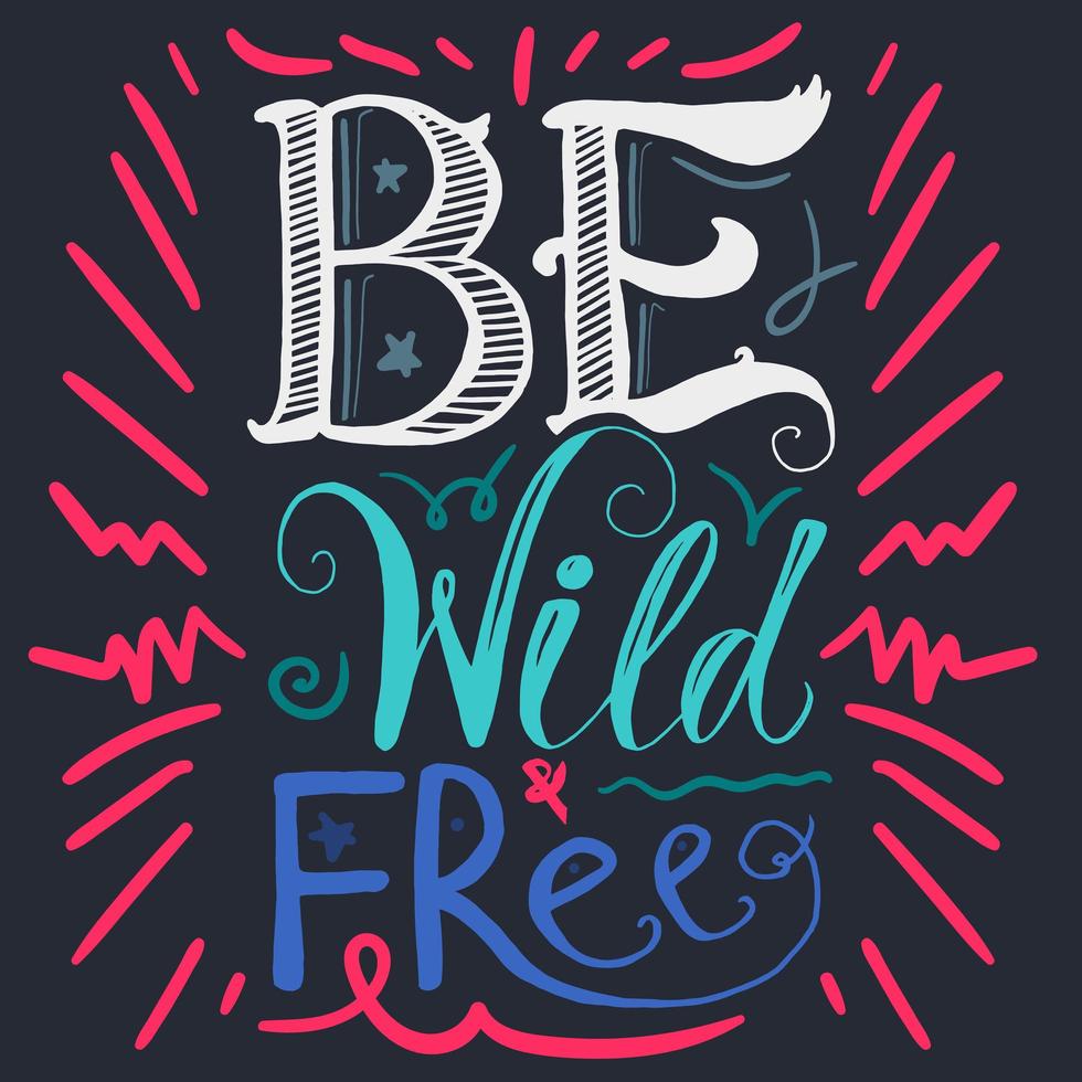 Motivation Wild and Free Lettering Concept vector