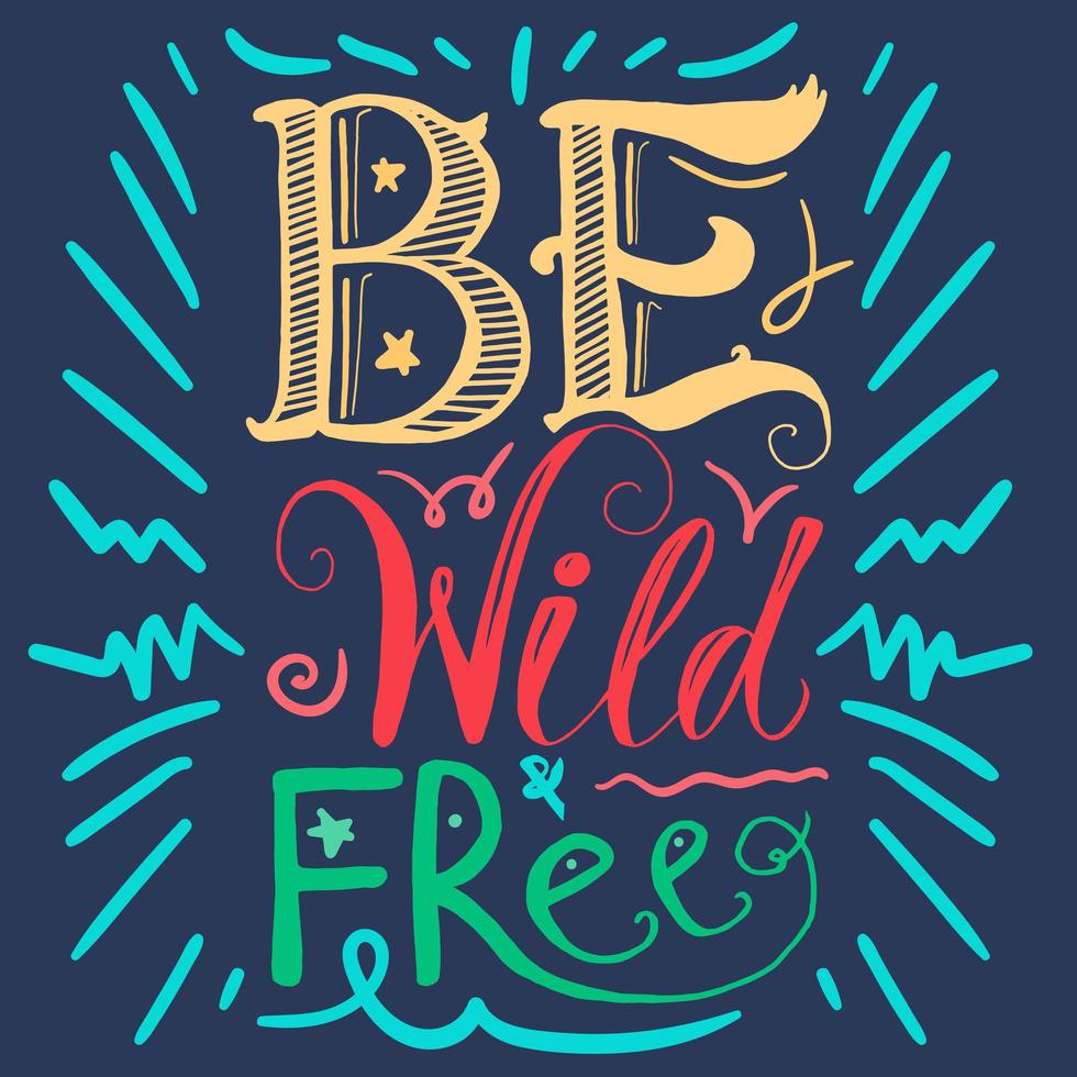 Motivation Wild and Free Lettering Concept vector