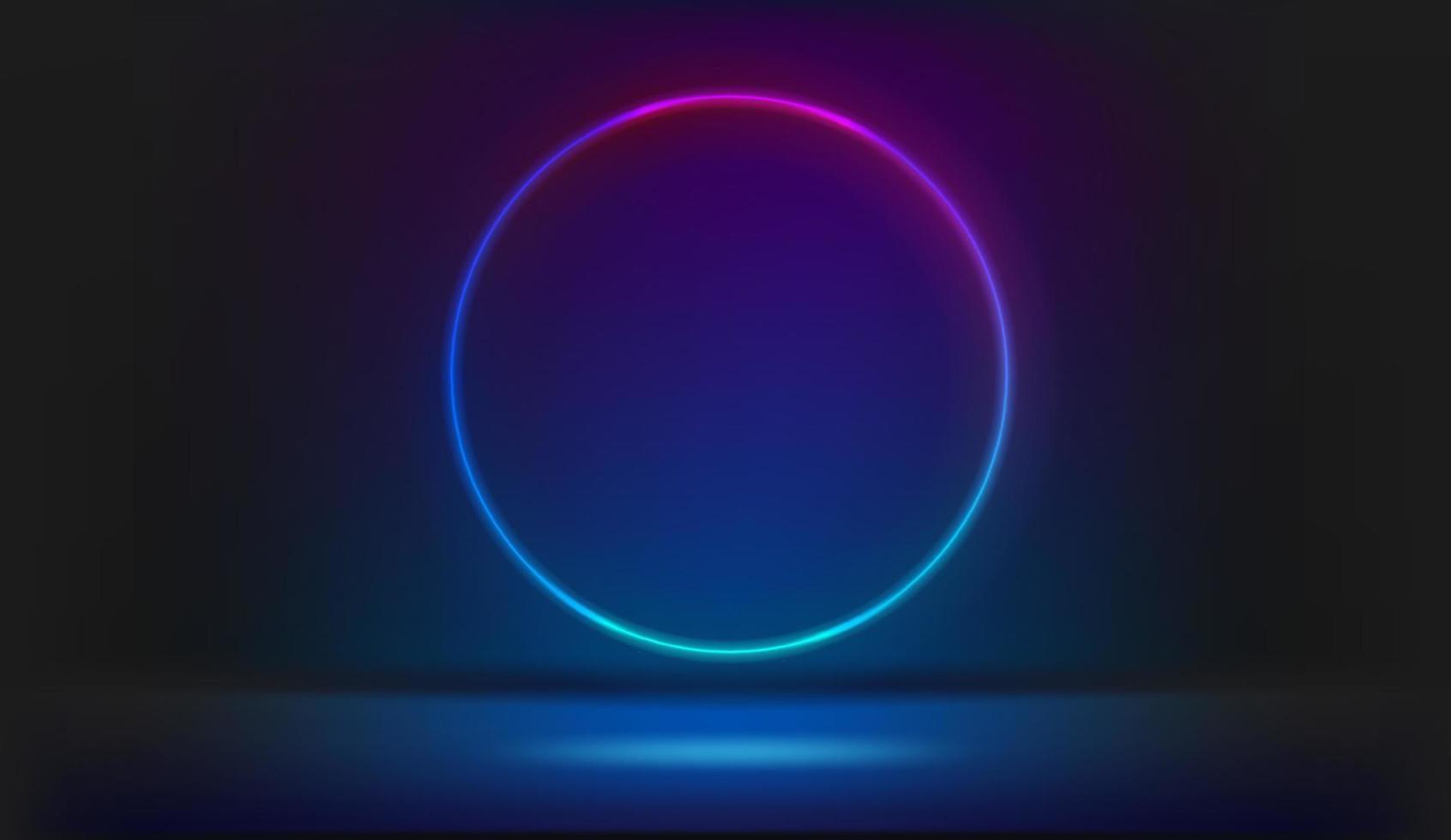 Circle neon glowing frame on dark room. Trendy color vivid gradient vector