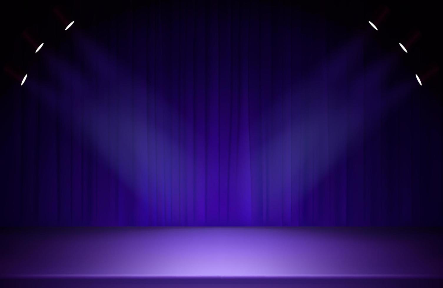 Bright stage with blue curtains and spotlights vector