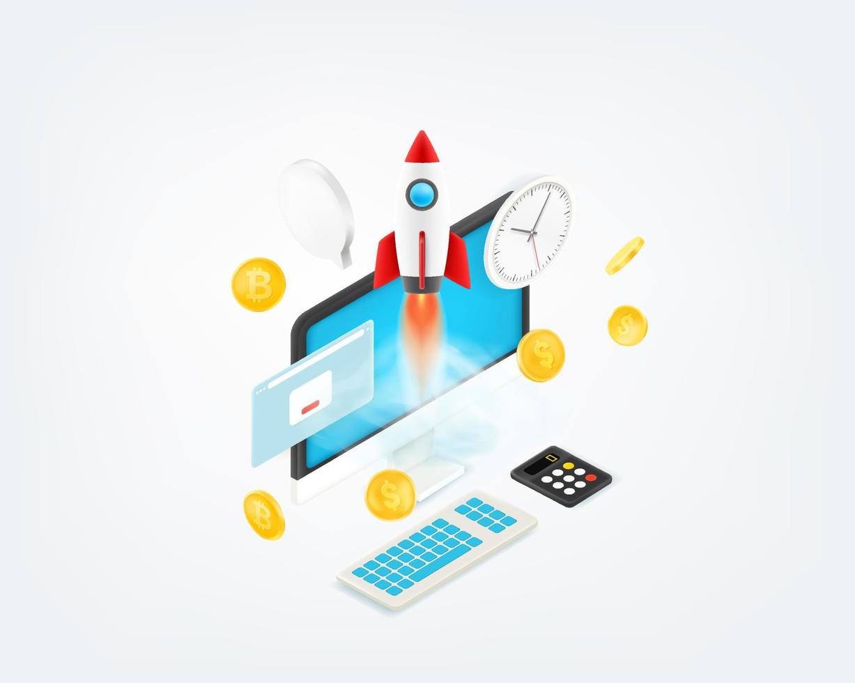 Business startup concept. 3d style vector illustration