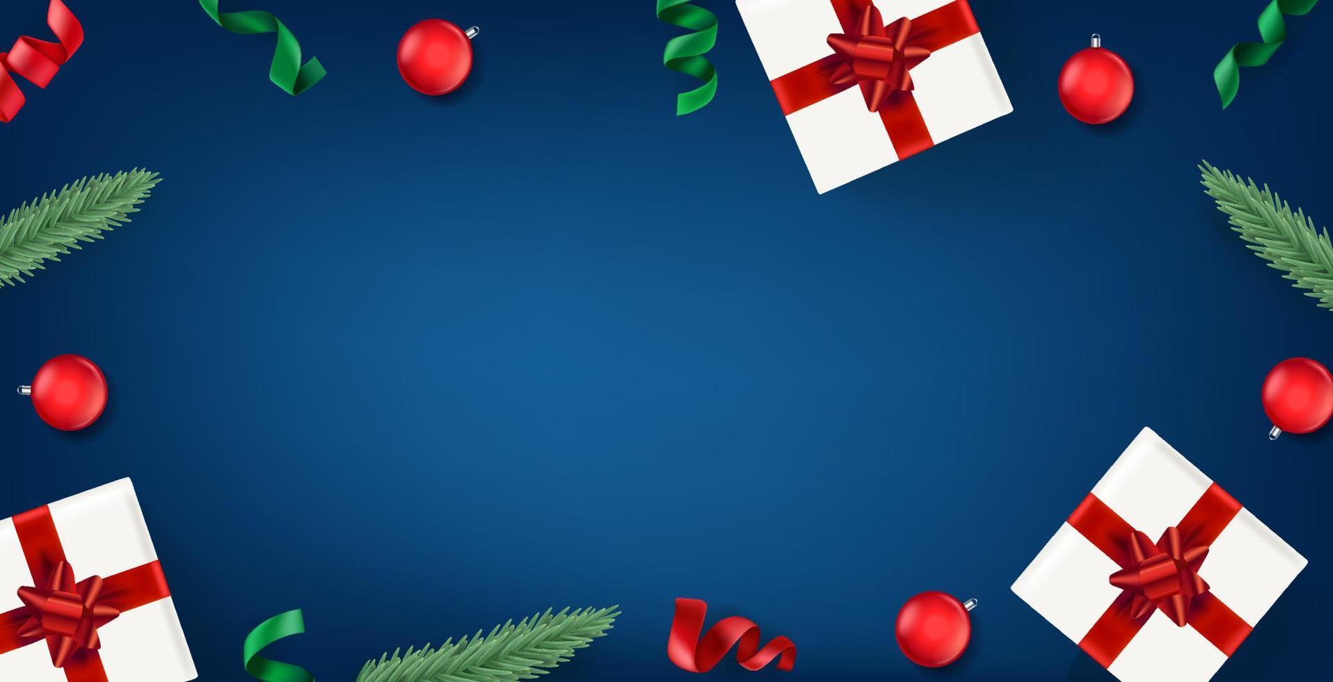 Fondo de navidad plano laico. banner de vector horizontal con espacio de copia