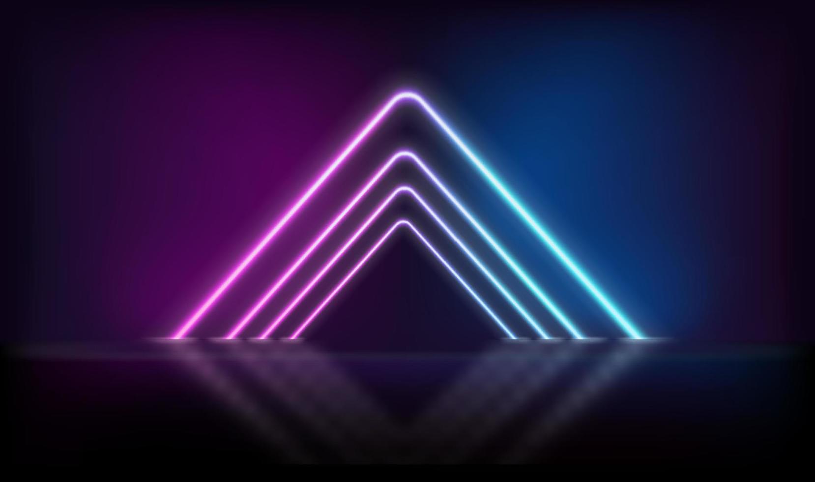 Triangle neon glowing gate on dark background. Template for design vector