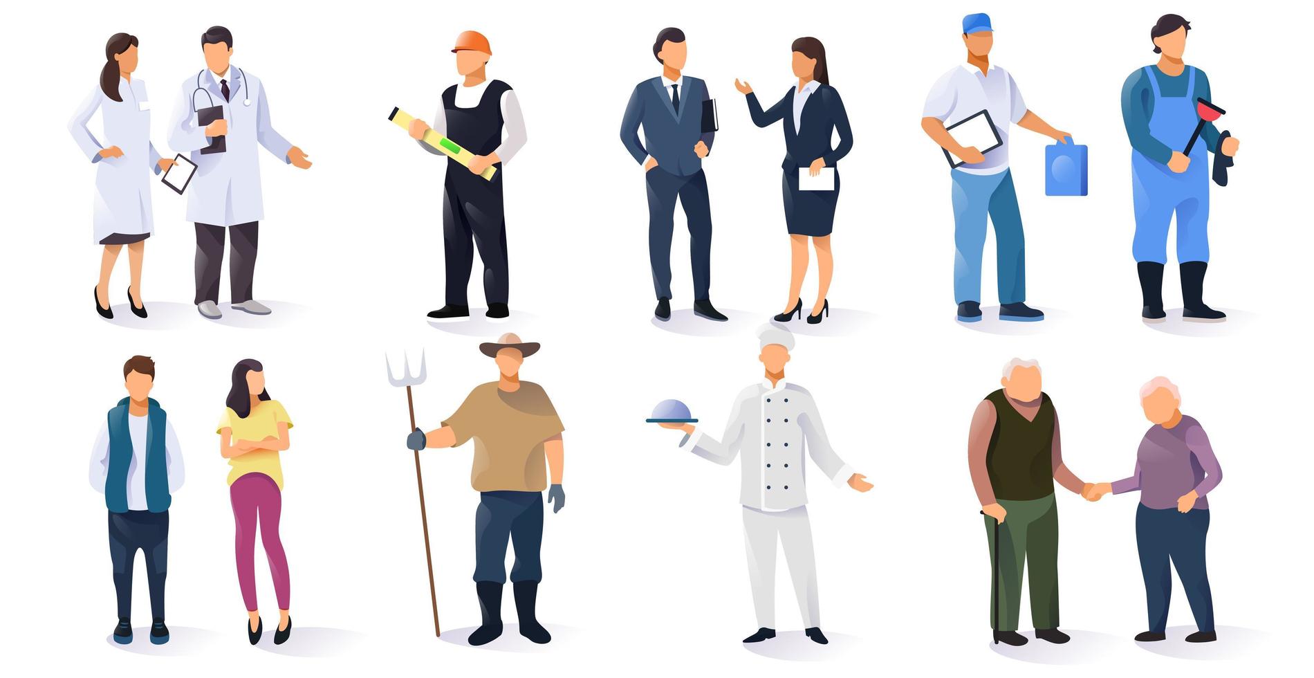 Set of 13 pcs people of different professions on a white background - Vector