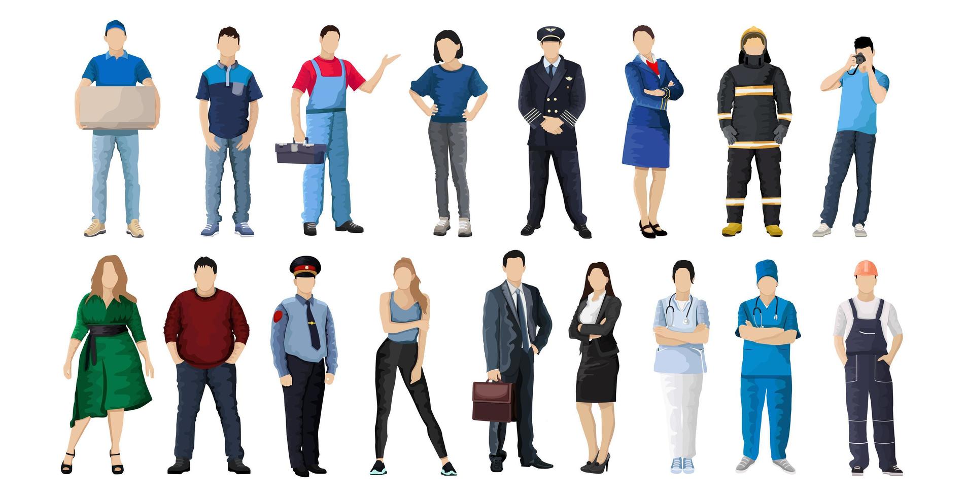 Set of 17 pcs people of different professions on a white background - Vector