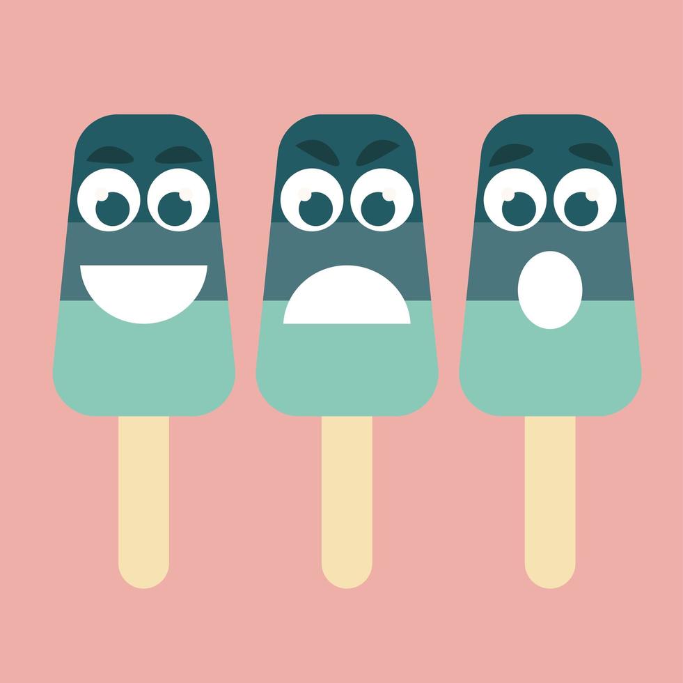 Funny Cartoon Ice Cream with Different Emotions. Colorful Vector Set