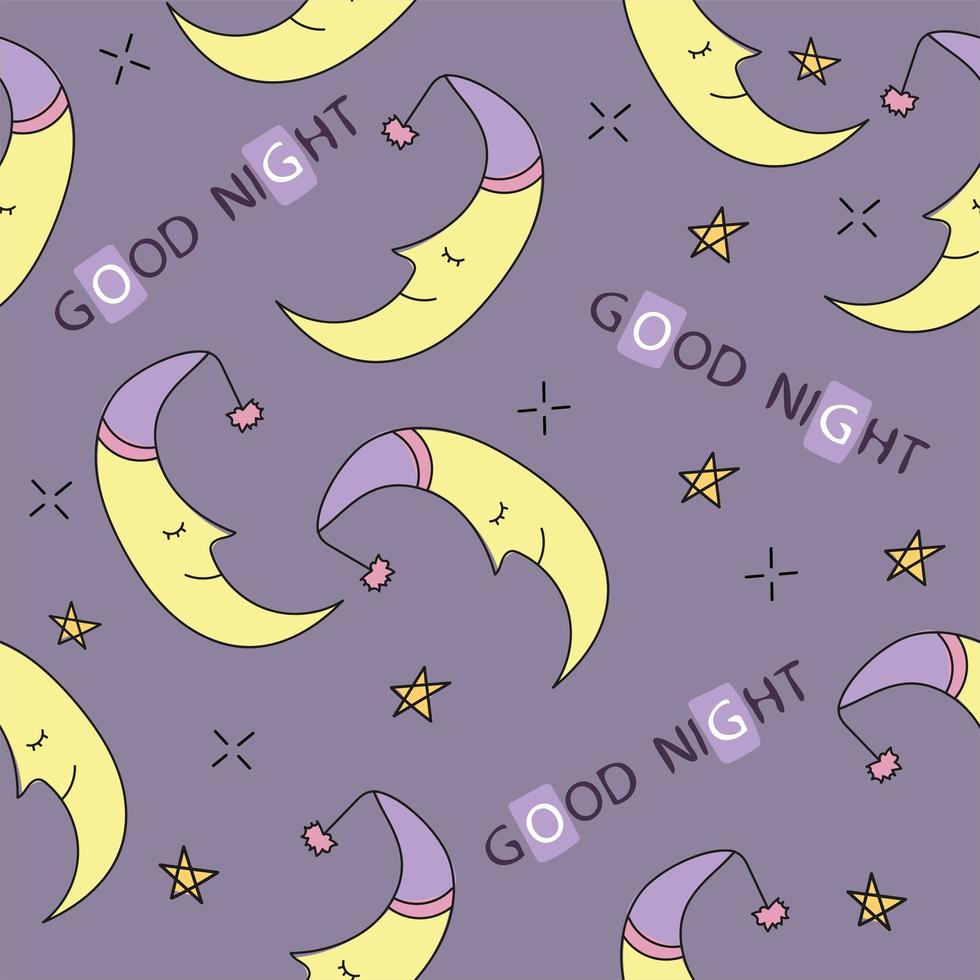 Doodle good night seamless pattern. Stars, moon. Hand drawn good night vector