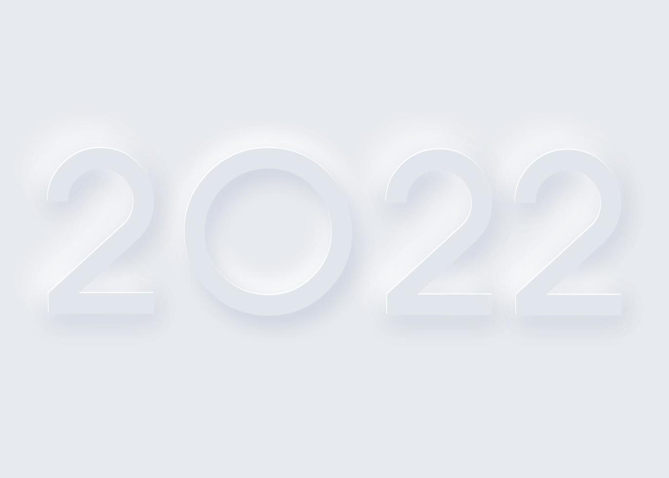 Invitación de vacaciones de año nuevo 2022. Fondo de interfaz de corte de papel de estilo neumorfismo de moda. Diseño de elementos de forma de neomorfismo futurista suave, claro y simple, banner vectorial aislado en blanco vector