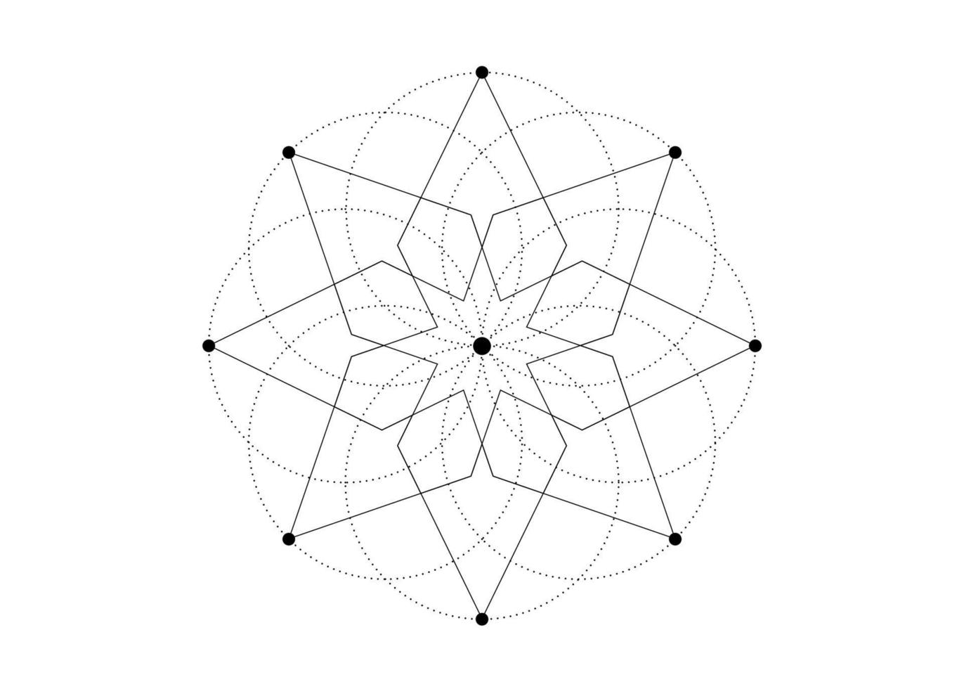 geometría sagrada, estrella de ocho puntas. logo icono geométrico mandala místico de alquimia esotérica semilla de vida. vector, negro, tatuaje, divino, meditativo, amuleto, aislado, blanco, plano de fondo vector