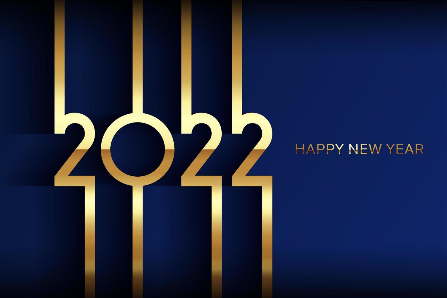 golden 2022 Happy New Year card with premium foil gradient texture lines, dark background. Festive luxury design for holiday card, invitation, calendar poster. 2022 New Year gold text on blue vector