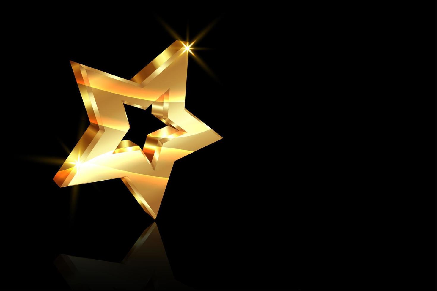 concepto de premio estrella de oro, icono del logotipo de oro 3d con efecto de luz, ilustración vectorial aislado sobre fondo negro vector