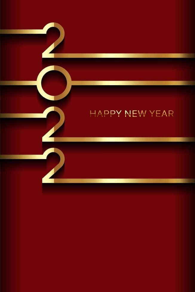 golden 2022 Happy New Year card with premium foil gradient texture lines, dark background. Festive luxury design for holiday card, invitation, calendar poster. 2022 New Year gold text on red vector