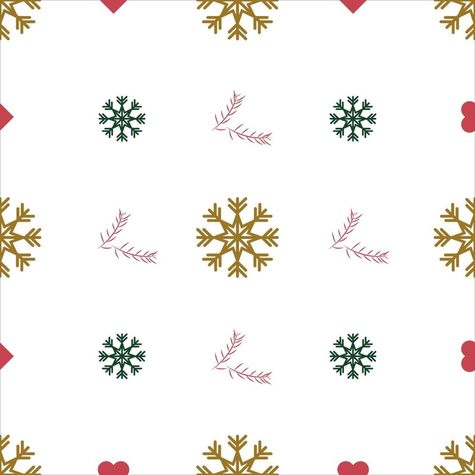 Christmas seamless pattern with snowflake leaf and love vector