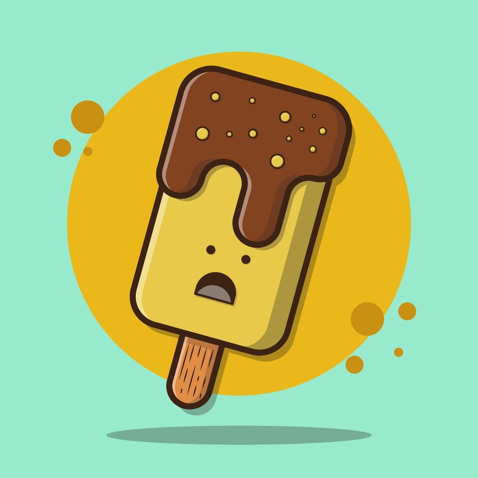 Cute cartoon ice cream with surprised face. Kawaii ice cream in popsicles. A collection of sweet food emojis. vector
