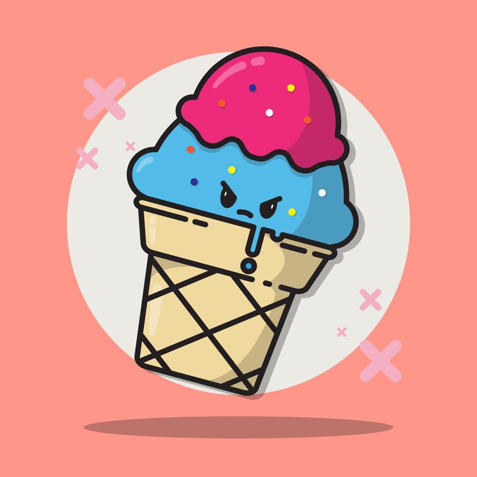 Cute cartoon ice cream with angry face. Kawaii ice cream in a waffle cone.  A collection of sweet food emojis. 4578066 Vector Art at Vecteezy