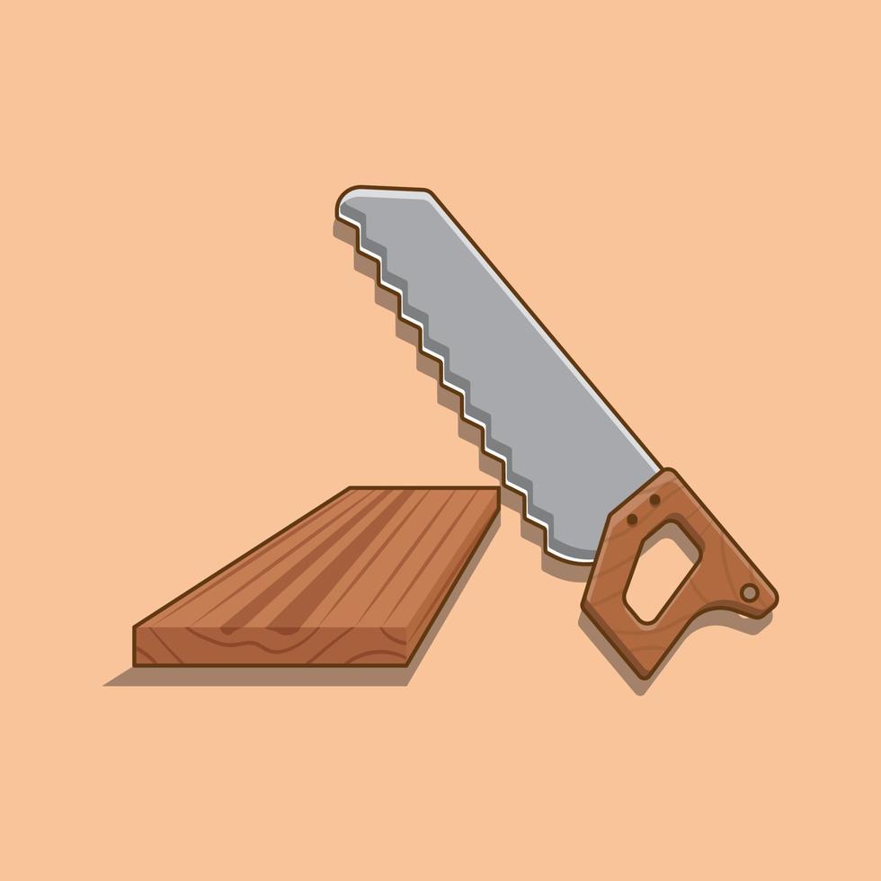 saw and wood plank illustration vector