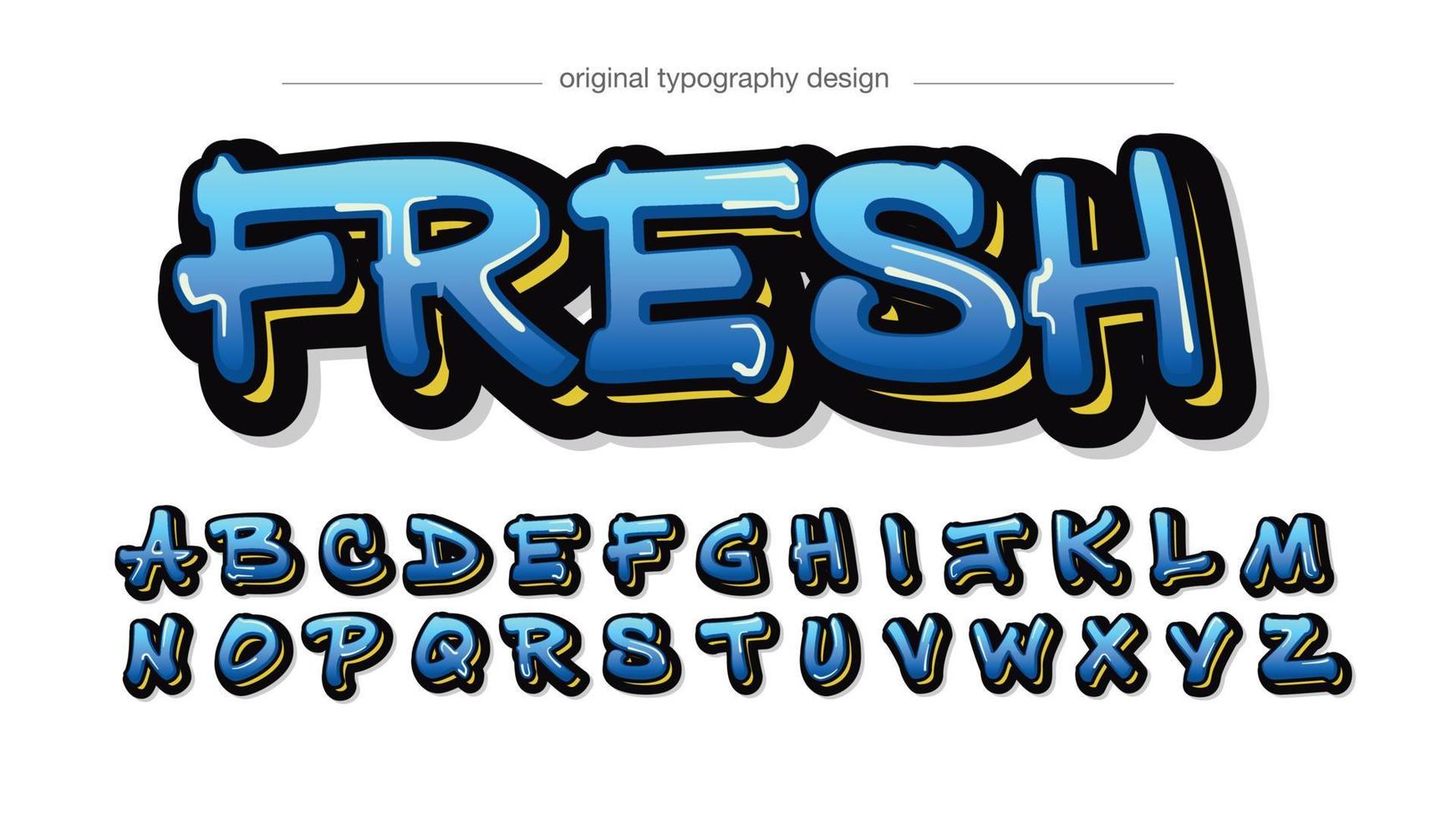 blue and yellow graffiti bold artistic font vector