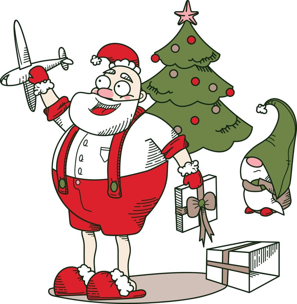 Santa is playing with an airplane 4578103 Vector Art at Vecteezy