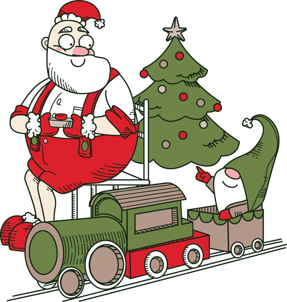 Santa and the train vector