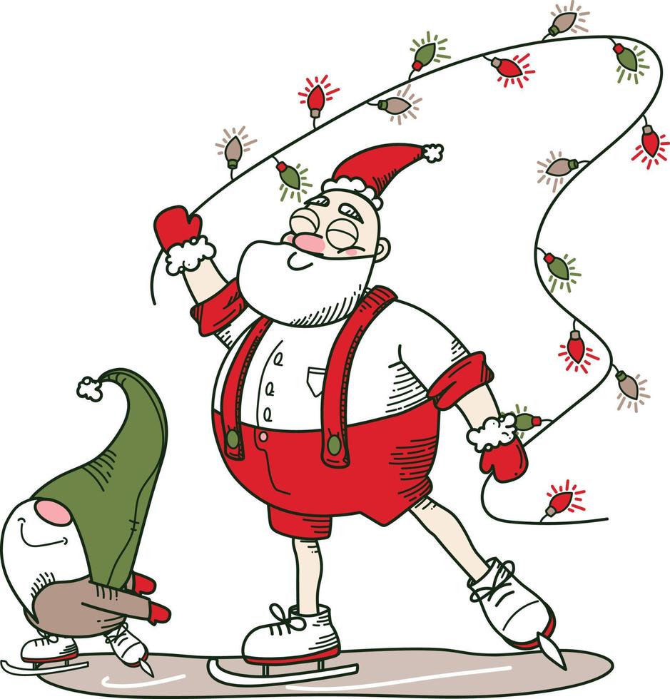 Santa ice skating with garland vector