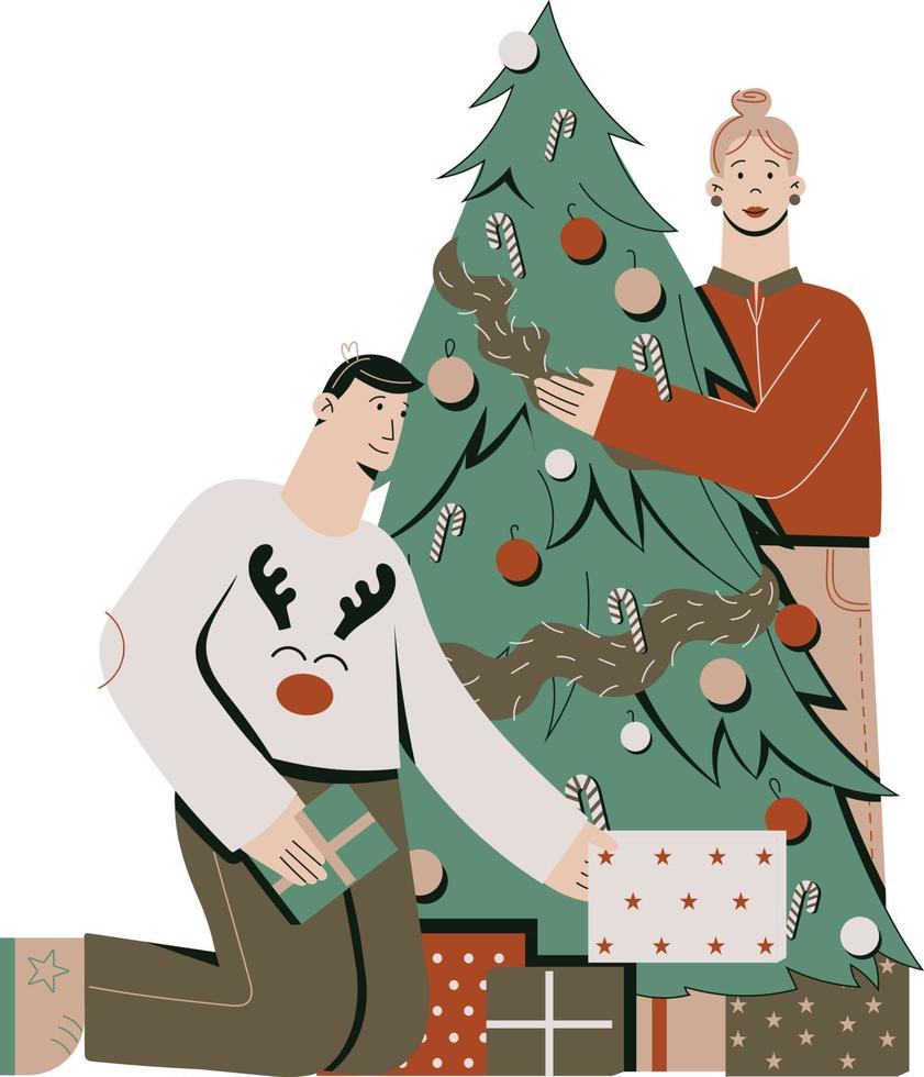 Christmas tree and gifts vector