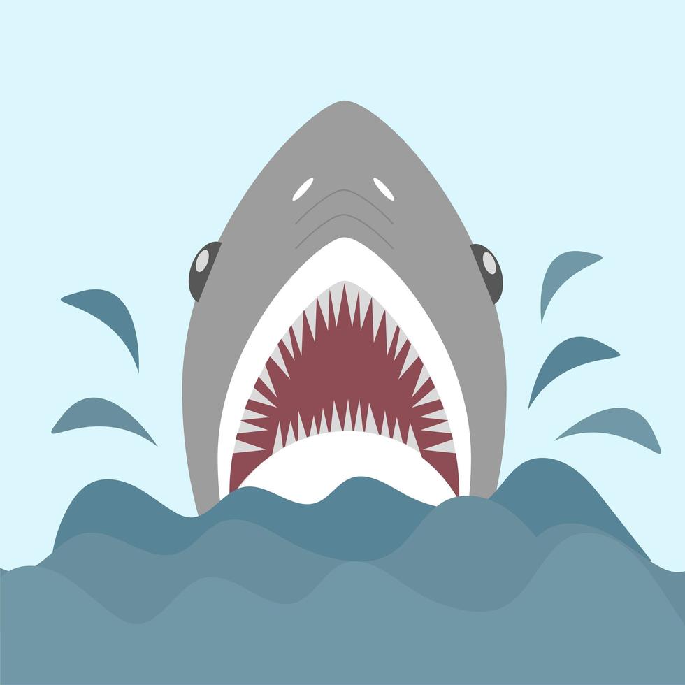 Shark with open jaws and sharp teeth. Vector illustration in flat cartoon style