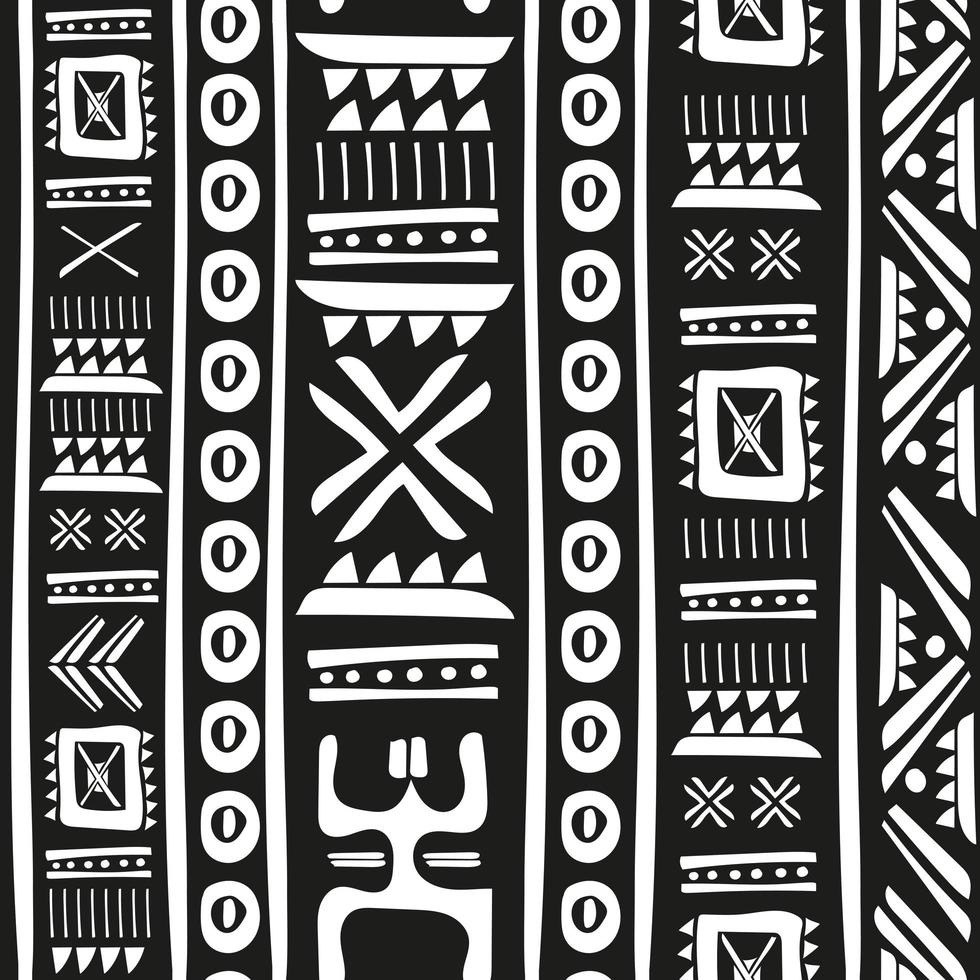 blanco y negro tribal doodle vector de patrones sin fisuras. impresión de arte abstracto azteca