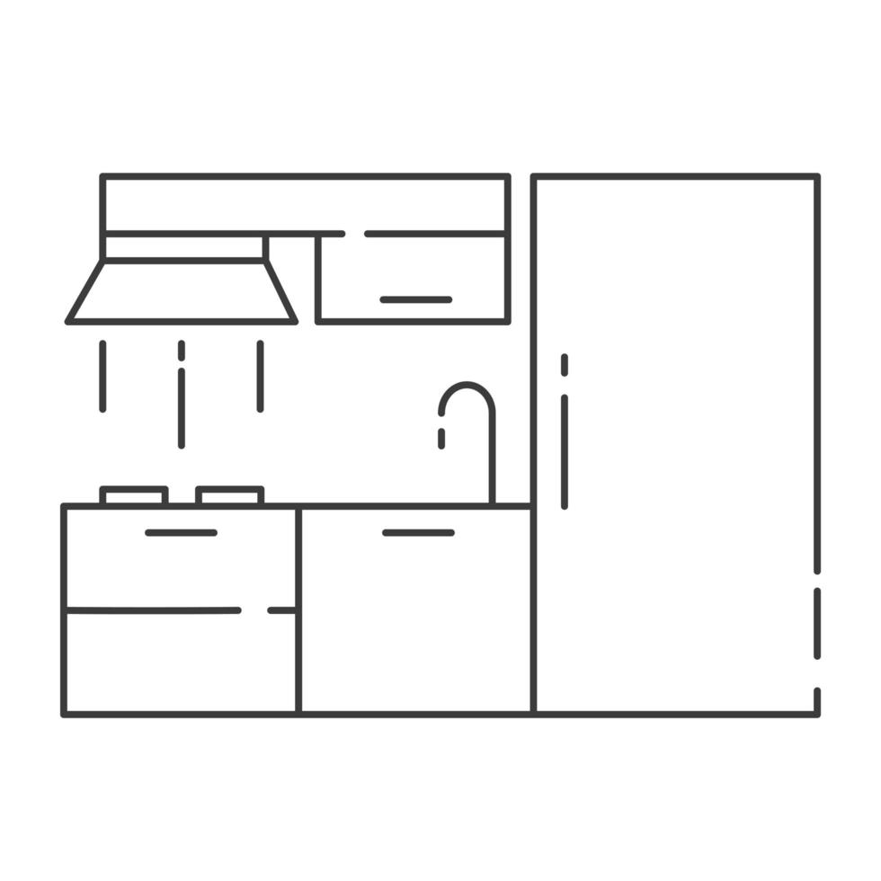 Modern kitchen interior design - outline vector illustration