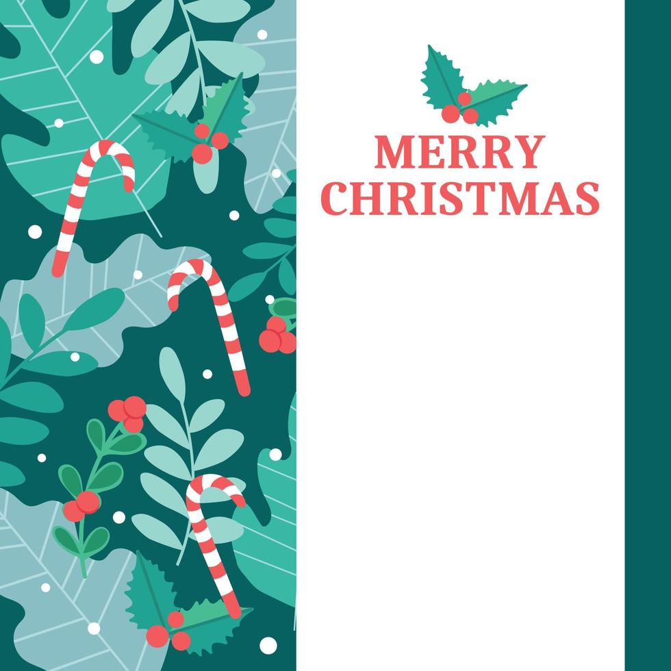 vector tarjeta de navidad vertical con diferentes plantas y un lugar para el texto