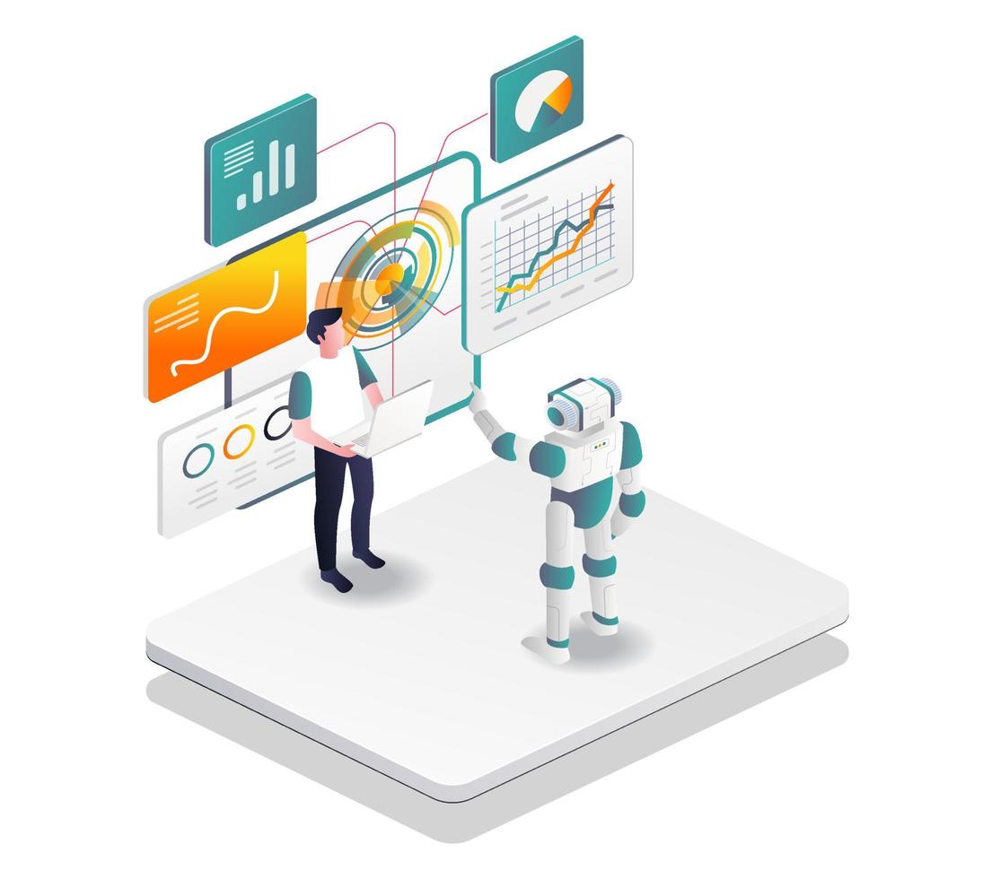 Robots help humans transform digital marketing and seo vector