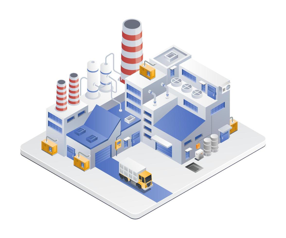 Factory industry with warehouse and production equipment vector