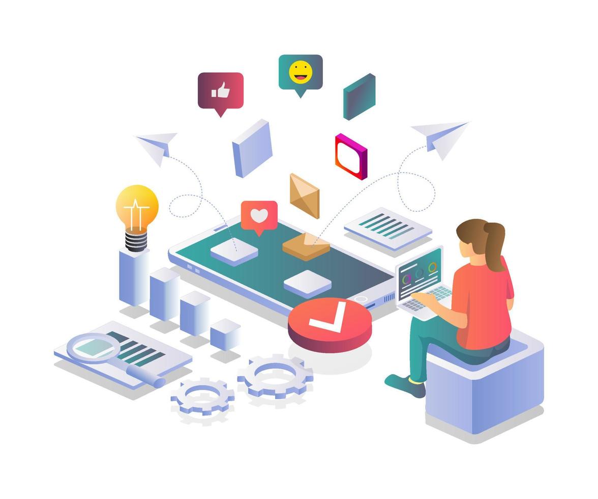 Digital marketing campaign in isometric illustration vector