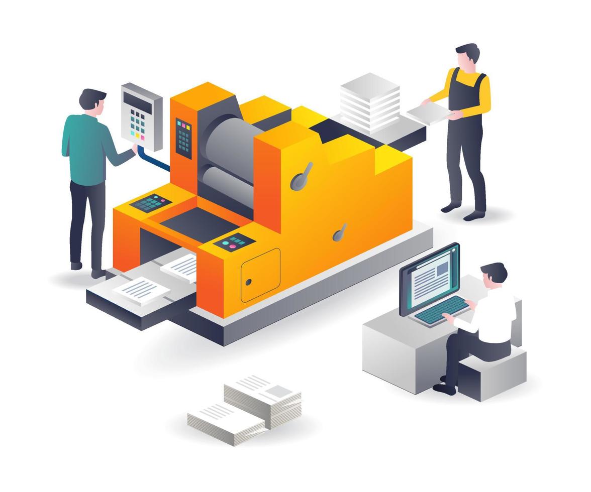 Printing machine operator and graphic design vector